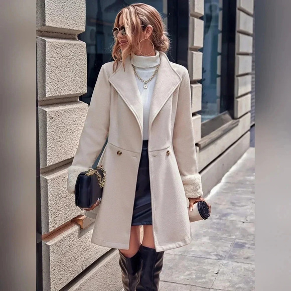 Waterfall Neck Double Button Overcoat - Picture 2 of 7